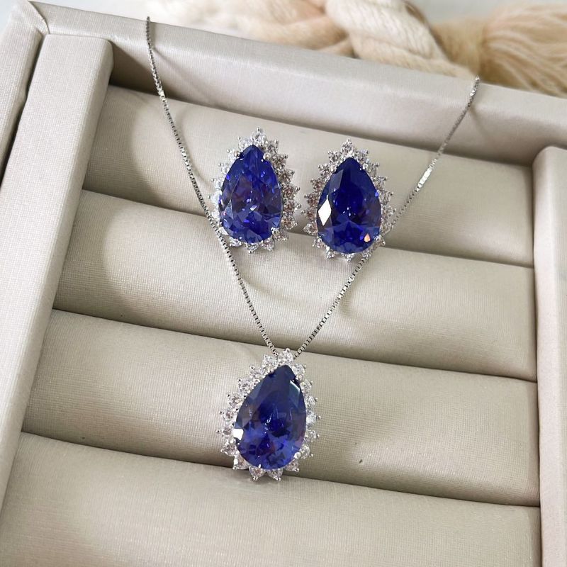 Conjunto Prata Gota Cravejado Roxo