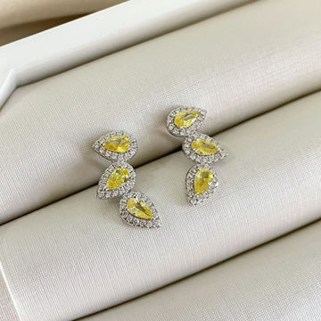 Brinco Prata Earcuff 3p Amarela Cravejado 3mm