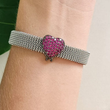 Pingente Prata Pulseira Coração Cravejado