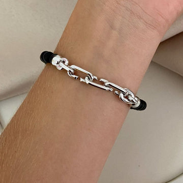 Pulseira Prata Bolinhas Preta Corrente R 21cm