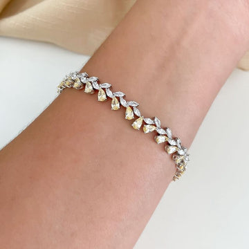 Pulseira Prata em Pedras Amarelas Cristais 17cm 4mm