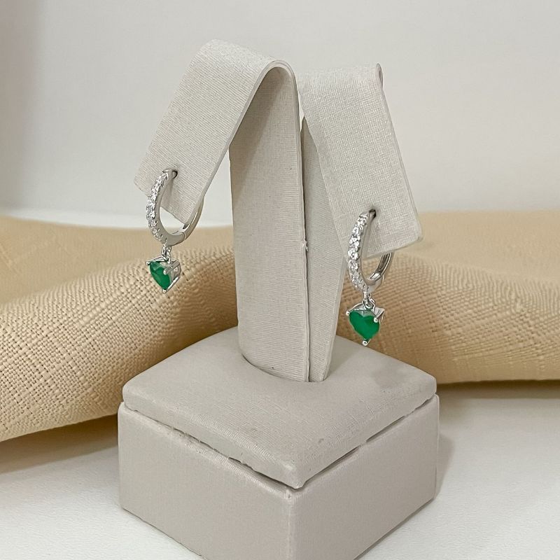 Argola Prata Coração Liso Verde 5mm