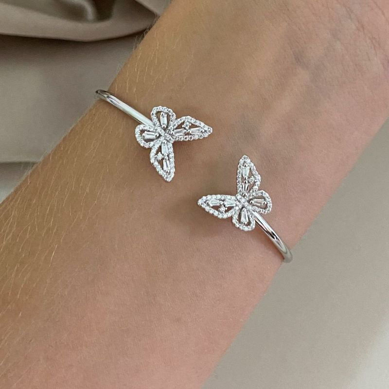 Bracelete Prata Borboleta Cravejada