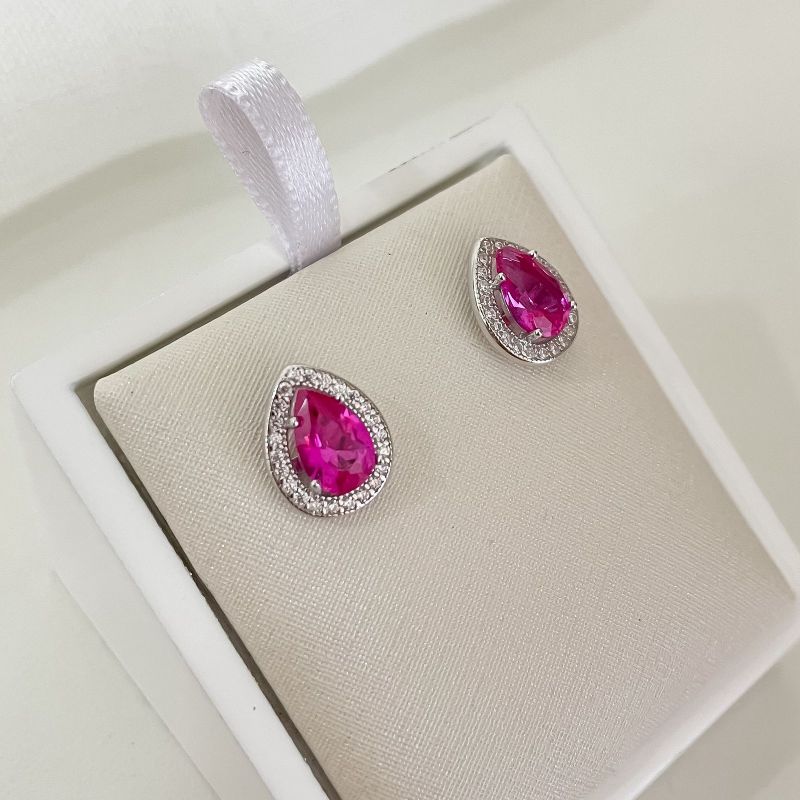 Brinco Prata Rosa 1f 5mm Cravejado