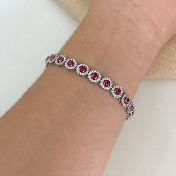 Pulseira Prata Pedra Red Cravejada