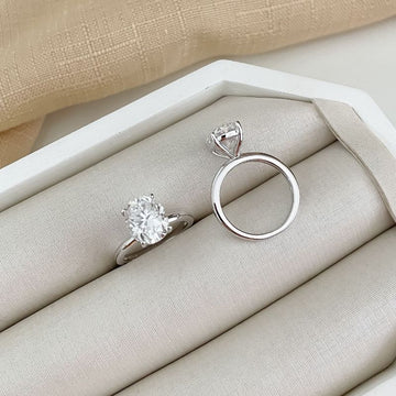 Anel Prata Solitário 8x10mm Moissanite