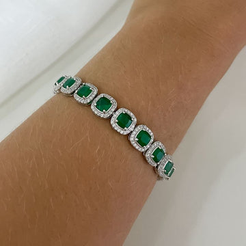 Pulseira Prata Riviera Verde 5mm 17cm Cravejada