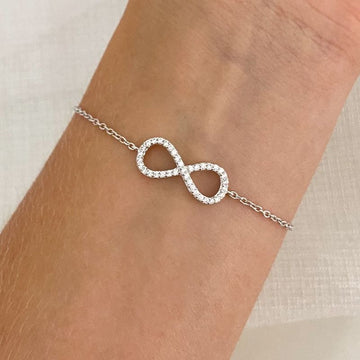 Pulseira Prata Infinito Cravejado 17cm