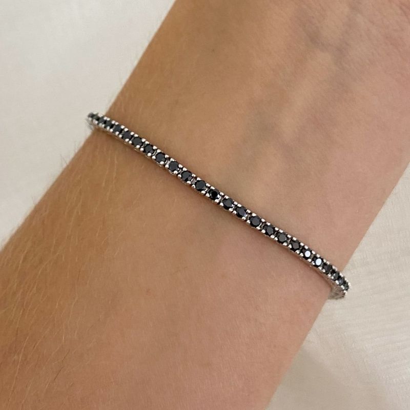Pulseira Prata Riviera Preta 2mm 19cm