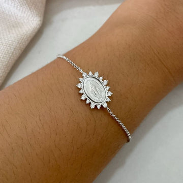 Pulseira Prata N S Graças Cravejada 1mm