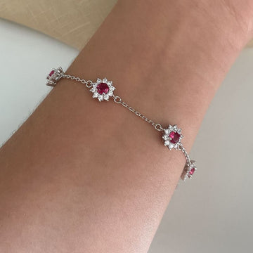Pulseira Prata Flores Cravejada