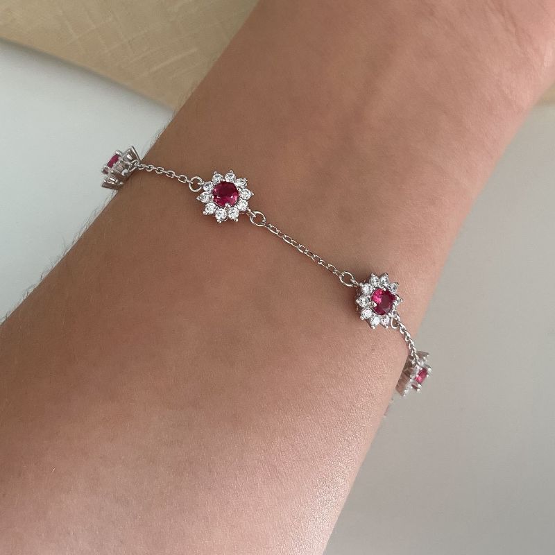 Pulseira Prata Flores Cravejada