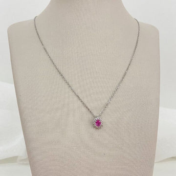 Gargantilha Prata Pedra Rosa 1f 4mm 45cm