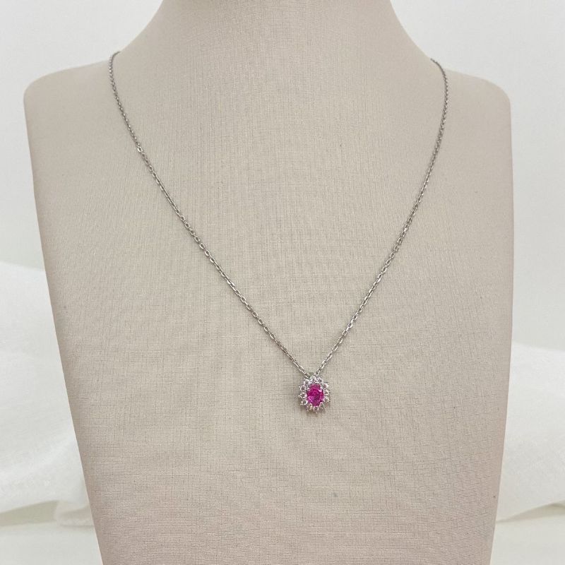 Gargantilha Prata Pedra Rosa 1f 4mm 45cm