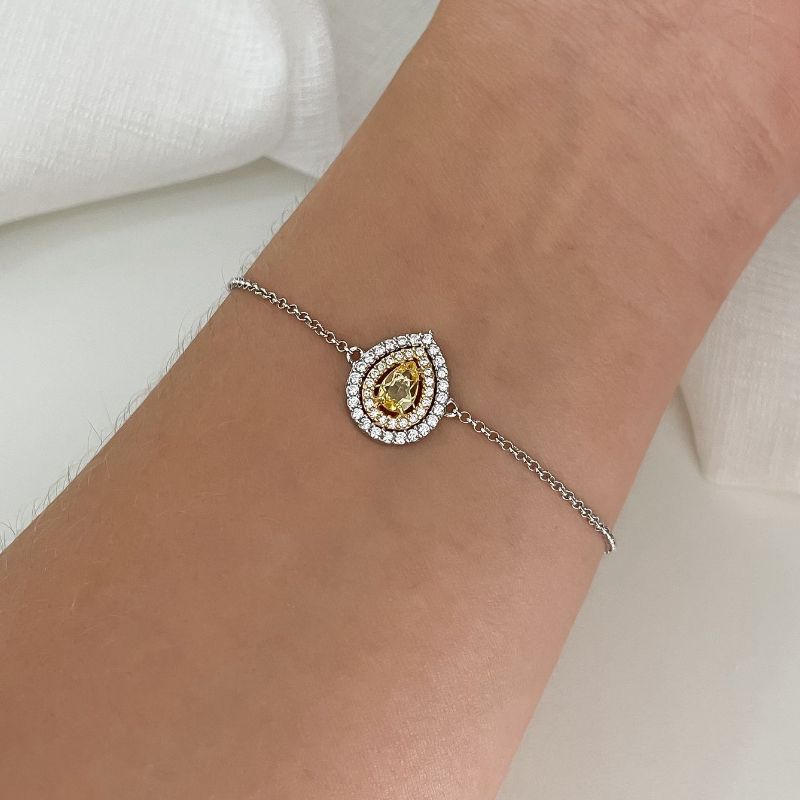 Pulseira Prata Gota Amarela Cravejada