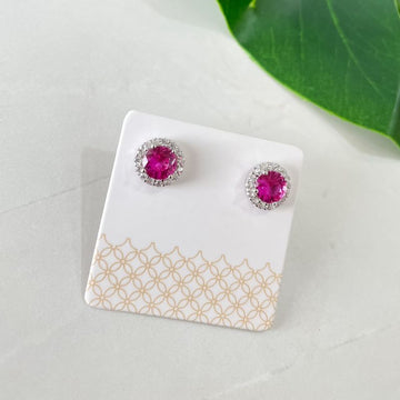 Brinco Prata Pedra Rosa