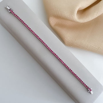Pulseira Prata Riviera Rosa 17cm 2mm