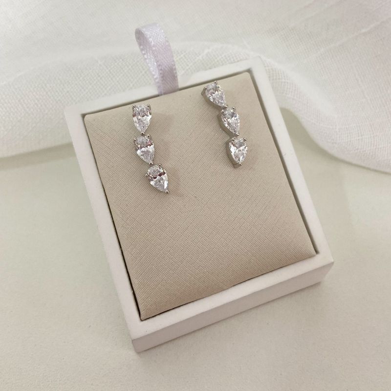 Brinco Prata Earcuff 3 Pedras Cristais