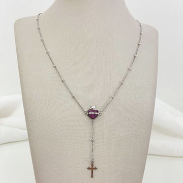 Gargantilha Prata Terço Sagrado Coração 45cm