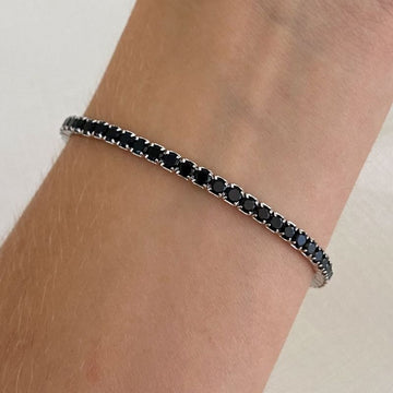 Pulseira Prata Riviera Preta 19c 3mm