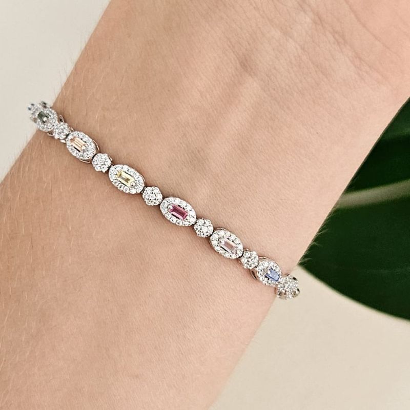 Pulseira Prata Pedras Colorida