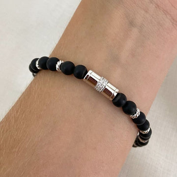 Pulseira Prata M. Pedra Onix Preta 1mm 22cm