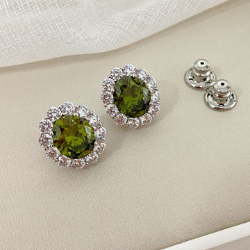 Brinco Prata Verde Lima Cravejado