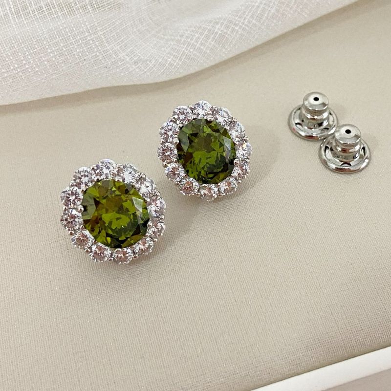 Brinco Prata Verde Lima Cravejado