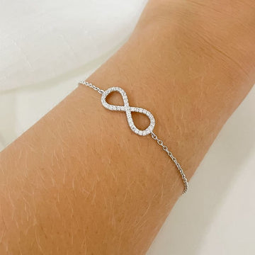 Pulseira Prata Infinito 1mm 17cm Cravejada