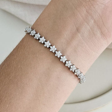 Pulseira Prata Flor Cravejada