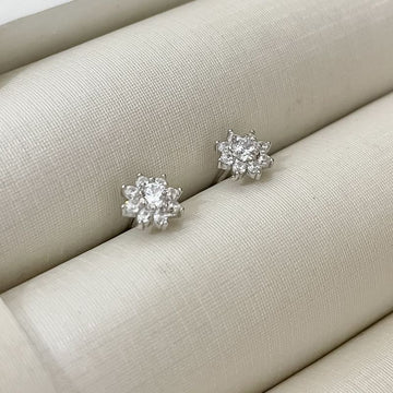 Brinco Prata Flor Pedra Cristal