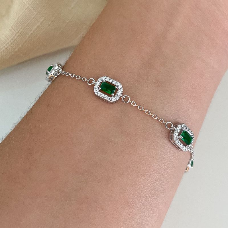 Pulseira Prata 5 Pedra Cravejada