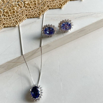 Conjunto Prata Pedra Roxa