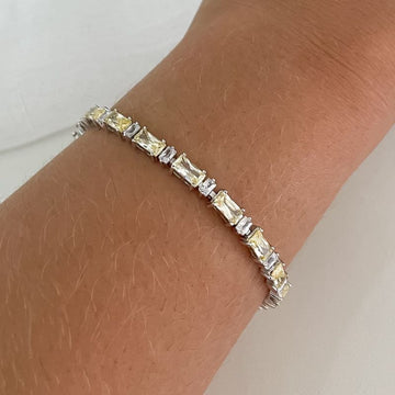 Pulseira Prata Pedras Cristal/Amarelo Claro