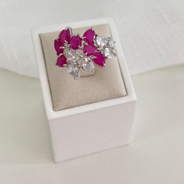 Anel Prata Pedra Vermelha/Cristal 4mm