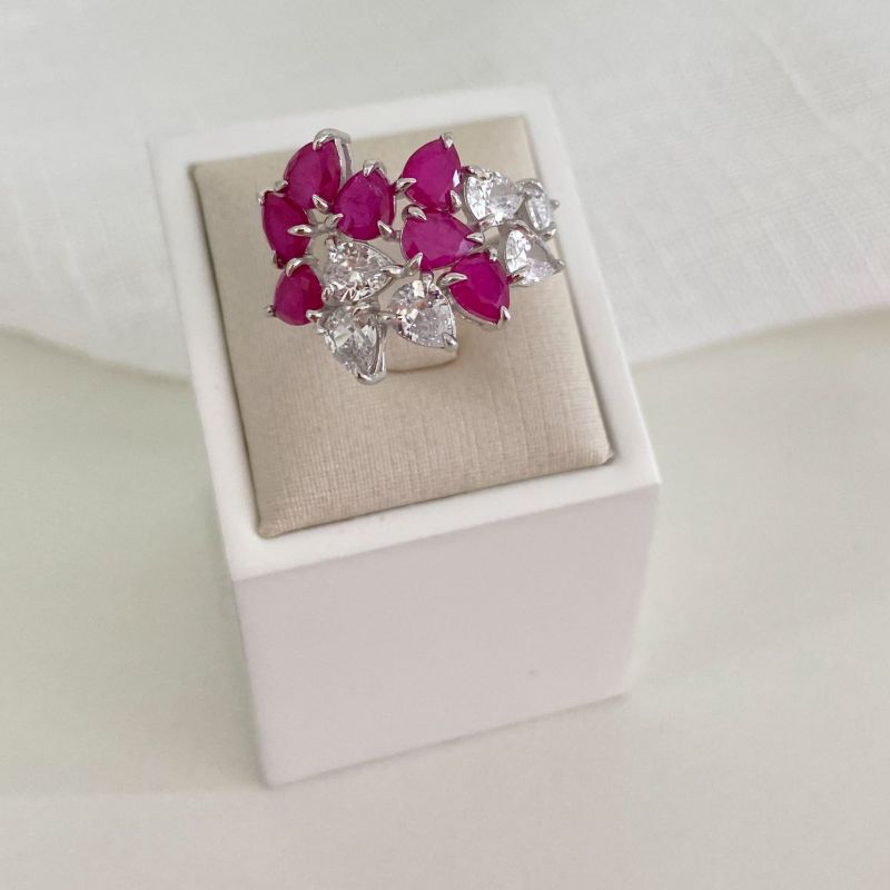 Anel Prata Pedra Vermelha/Cristal 4mm