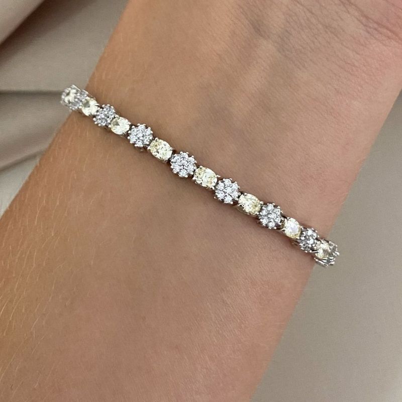 Pulseira Prata Pedra Amarela Flor Cravejada