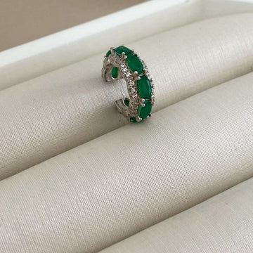 Piercing Prata Pedras Verde Cravejado