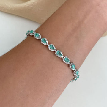 Pulseira Prata Gota Cravejada 17cm 3mm