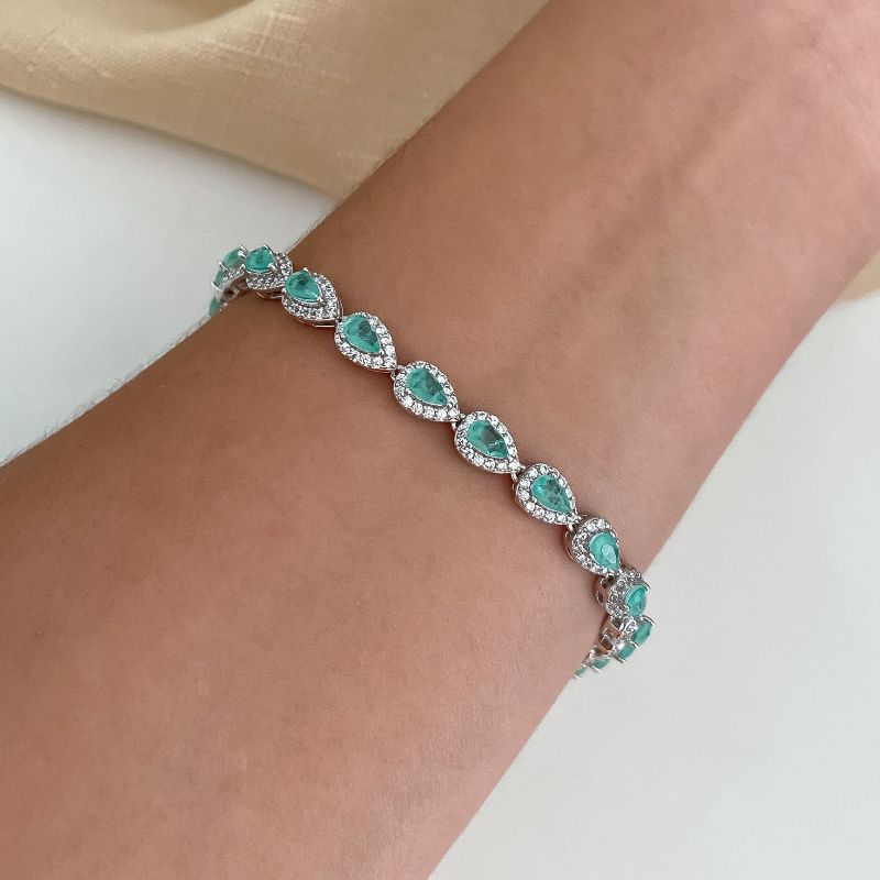 Pulseira Prata Gota Cravejada 17cm 3mm