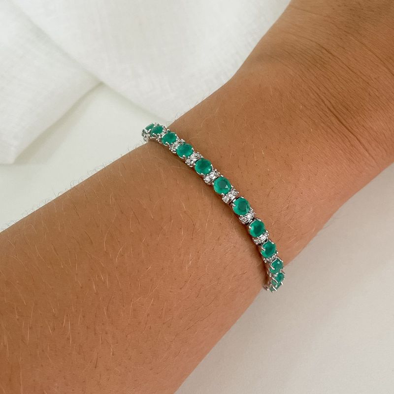 Pulseira Prata Riviera Verde Claro 4mm