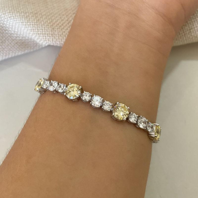 Pulseira Prata Pedras Amarl Cristl 17cm 7mm