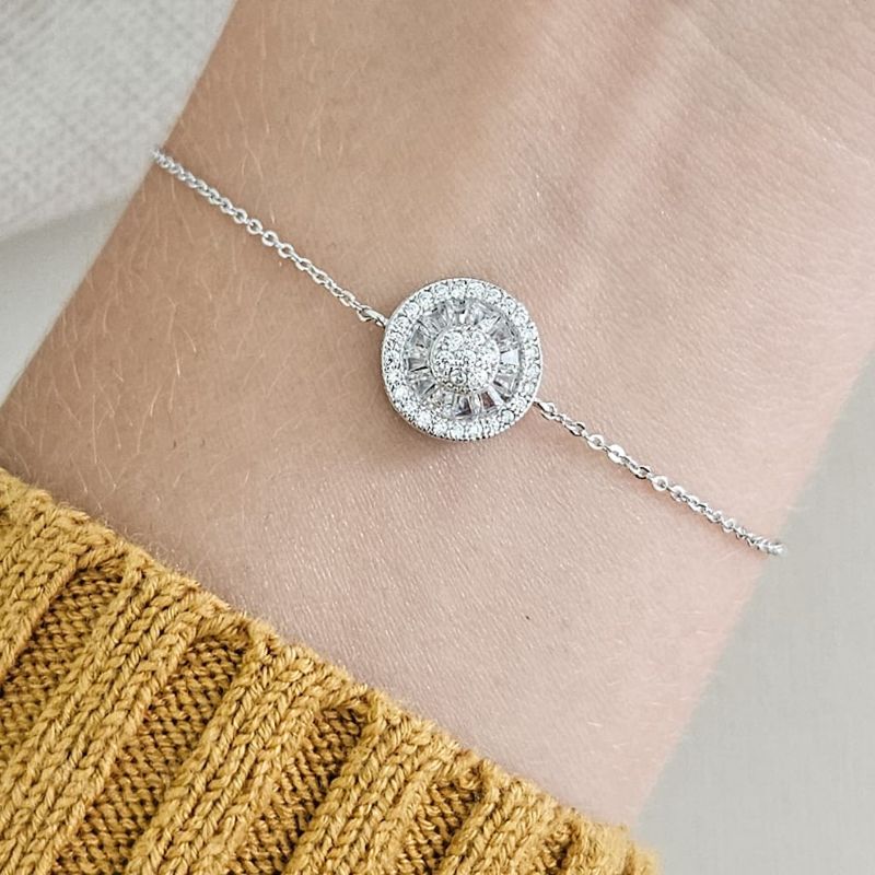 Pulseira Prata Pizza Cravejada 1mm