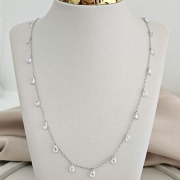 Gargantilha Prata Pedras Cristal 70cm