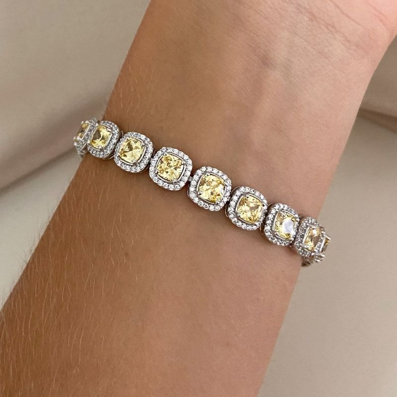 Pulseira Prata Pedra Amarela 3mm Cravejada