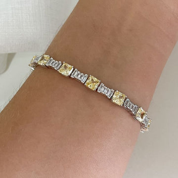 Pulseira Prata Pedra Amarela Pizza Cristal 17cm 5mm