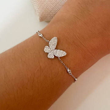 Pulseira Prata Borboleta Cravejada