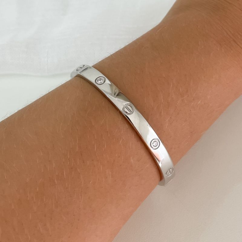 Bracelete Prata Cartier Pedra Liso