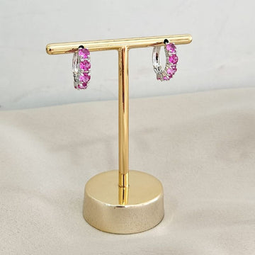 Argola Prata Cravejada Rosa