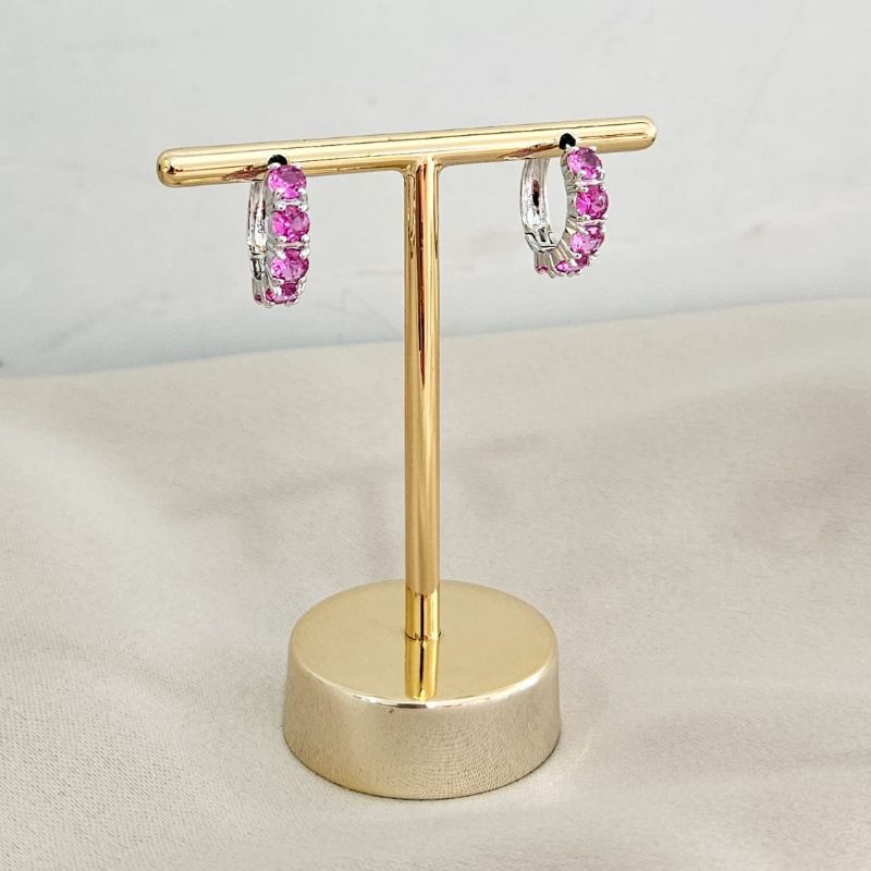 Argola Prata Cravejada Rosa
